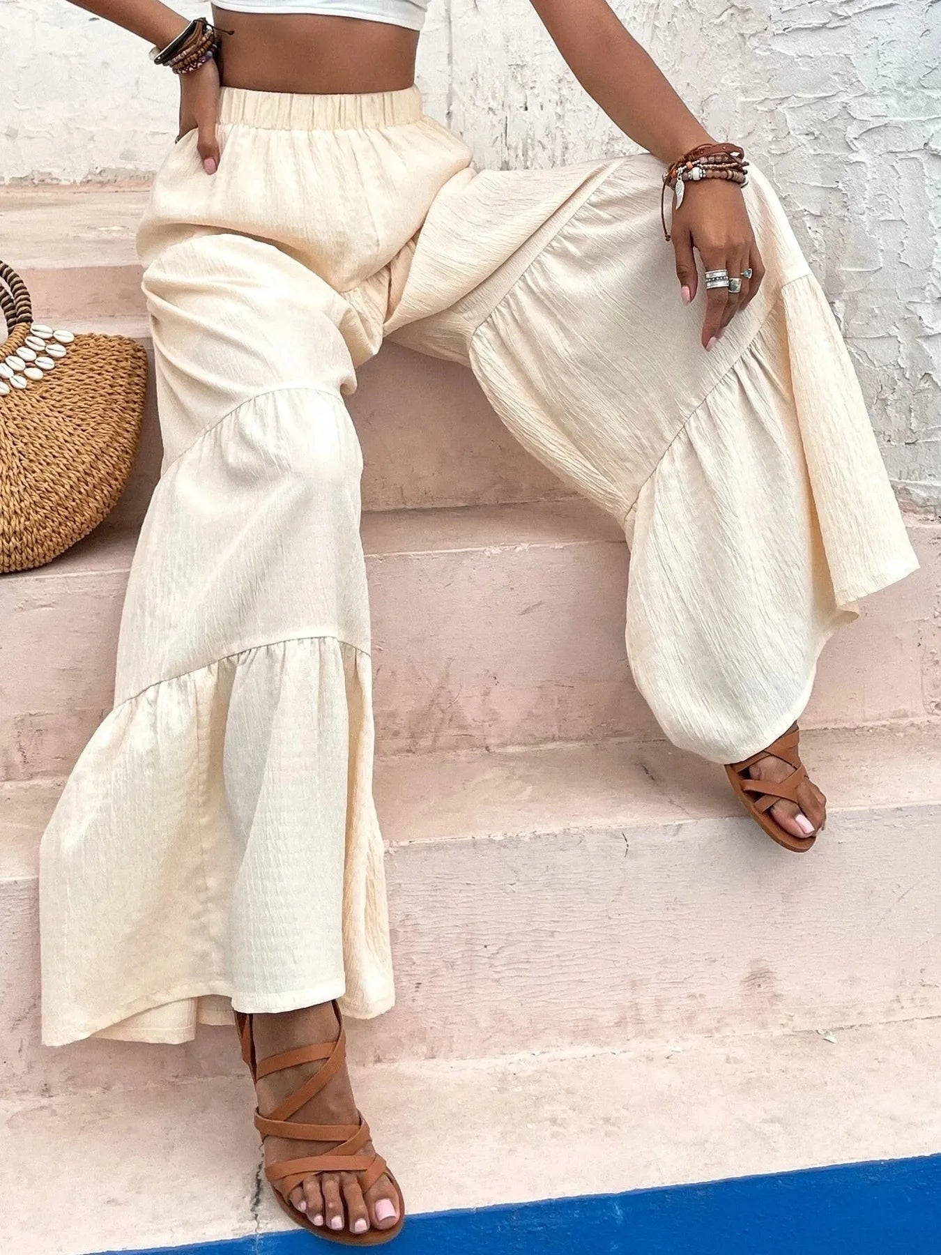 Tiered Ruffle Wide Leg Pants OutfitFlow