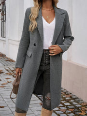 Devine Pocketed Collared Neck Long Sleeve Coat Dark Gray Trendsi