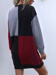 Color Block Casual Long Sleeve Mini Dress OutfitFlow