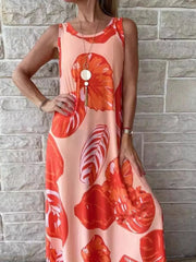 Printed Round Neck Mini Tank Dress Orange OutfitFlow