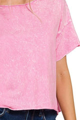 Zenana Washed Crew Neck Short Sleeve Crop Box Tee OutfitFlow