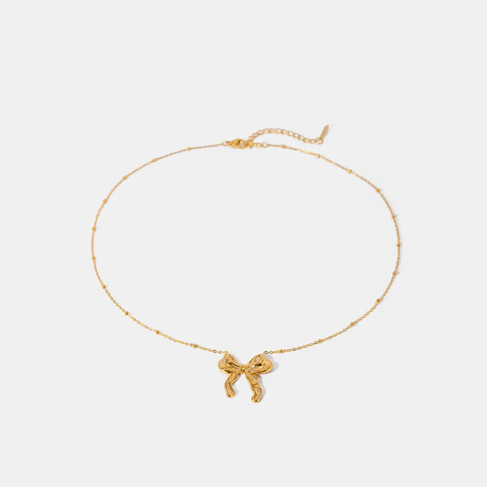 Stainless Steel Bow Pendant Necklace Gold One Size OutfitFlow
