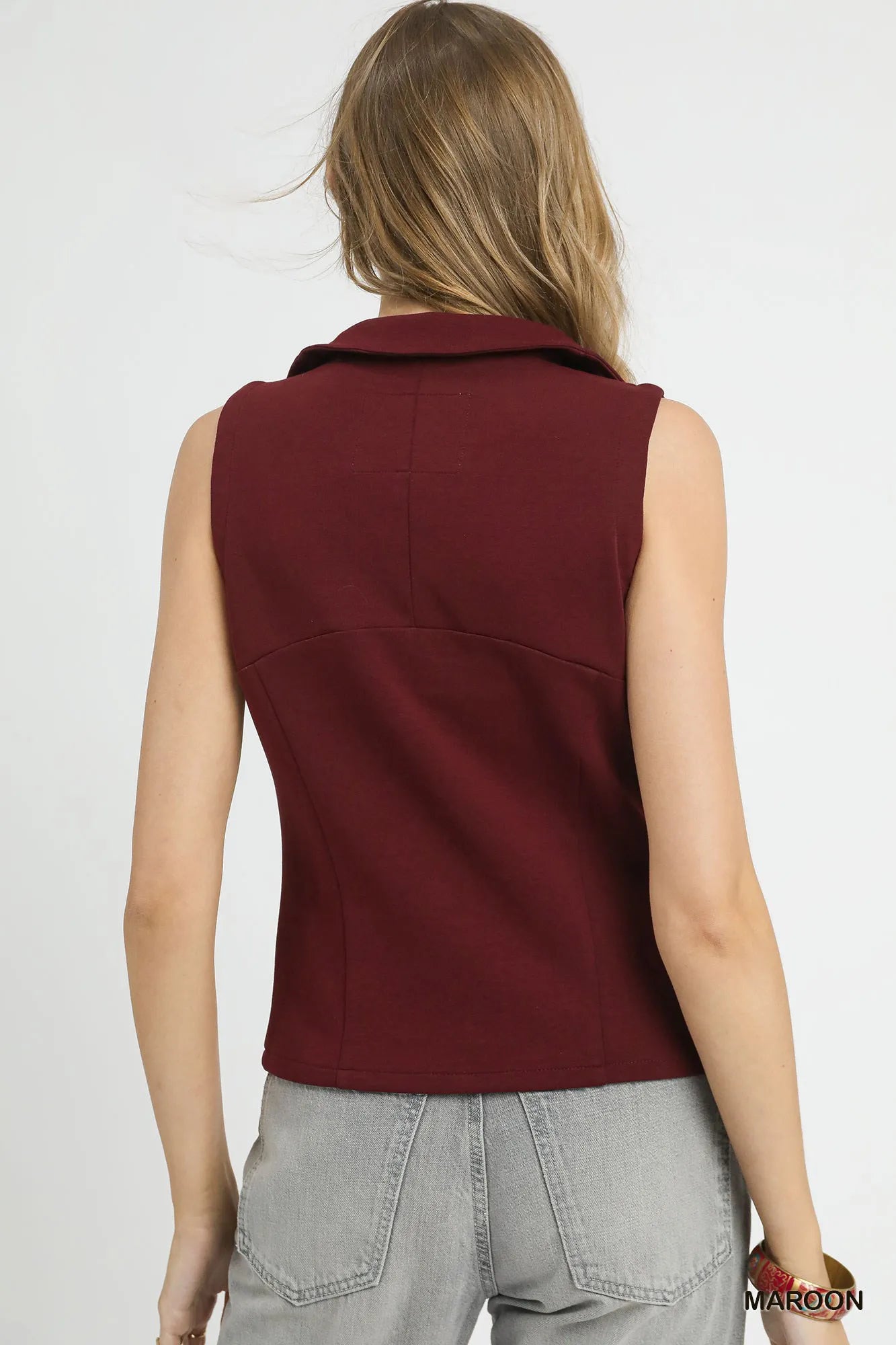 Umgee Zip-Front Fitted Vest with Pockets Trendsi
