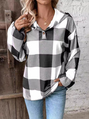 Outfit Flow - Plaid Dropped Shoulder Long Sleeve Hoodie