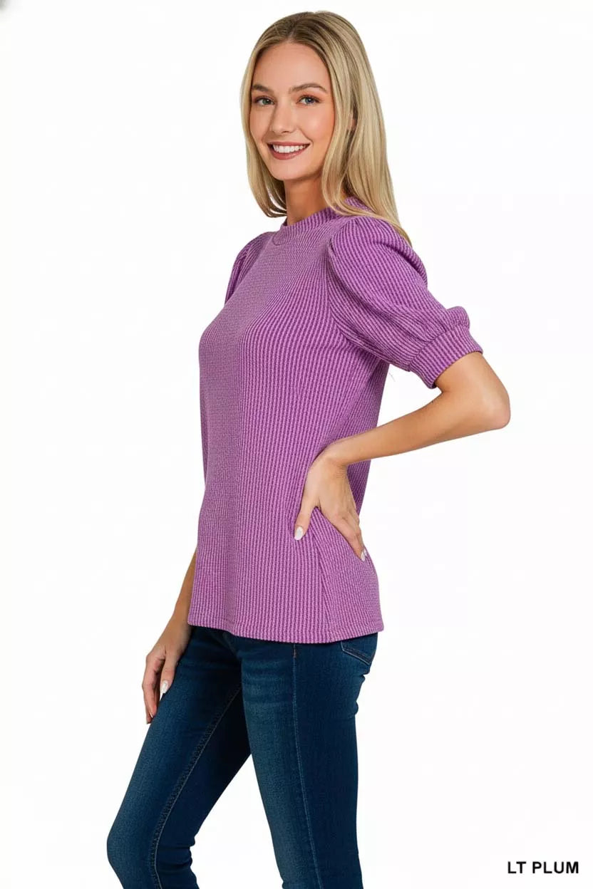 Zenana Raised Rib Puff Sleeve Top OutfitFlow
