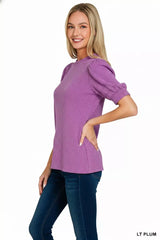 Zenana Raised Rib Puff Sleeve Top OutfitFlow