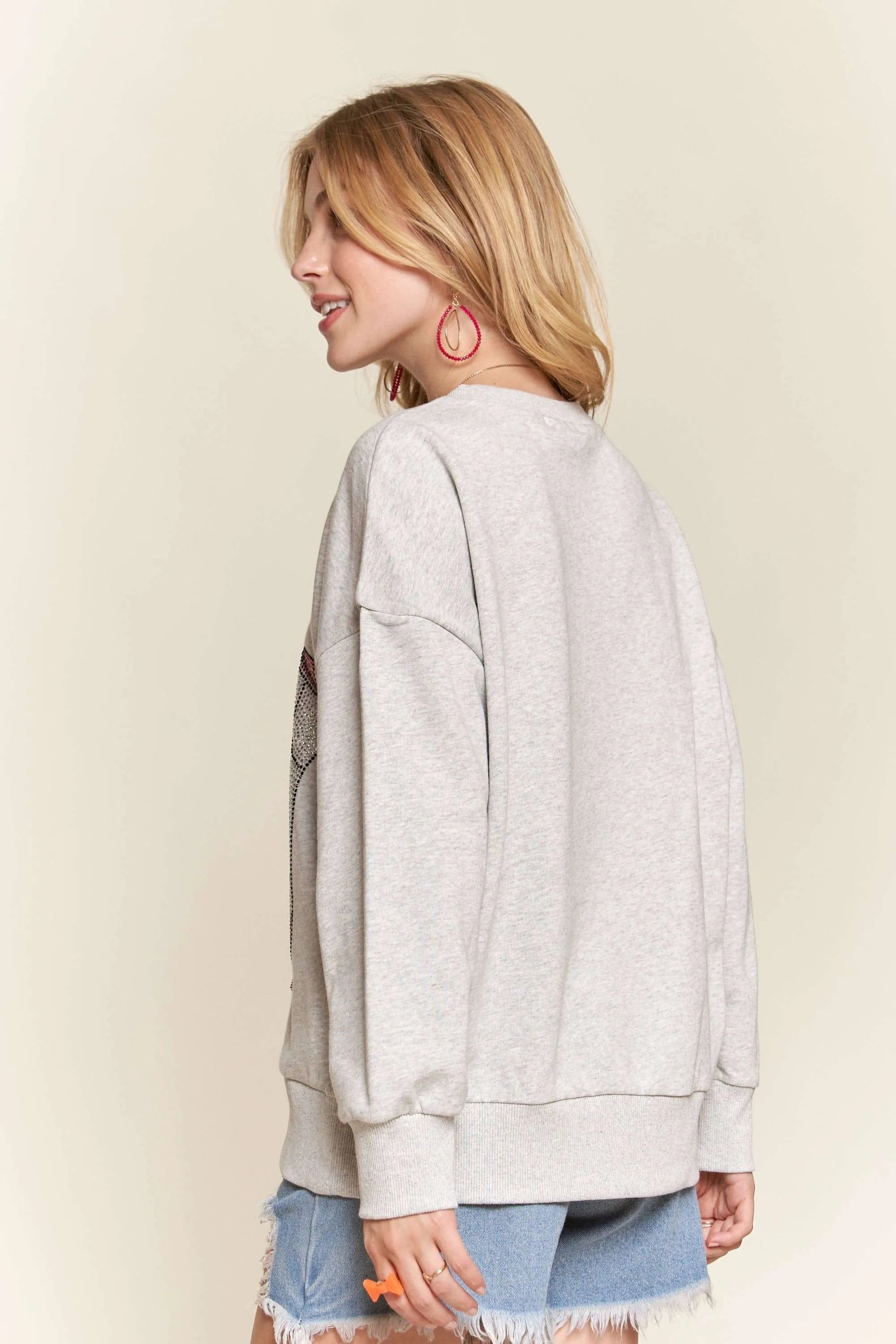ADORA Rhinestone Accent Casual Sweatshirt OutfitFlow