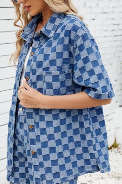 Button Down Checkered Denim Shirt OutfitFlow