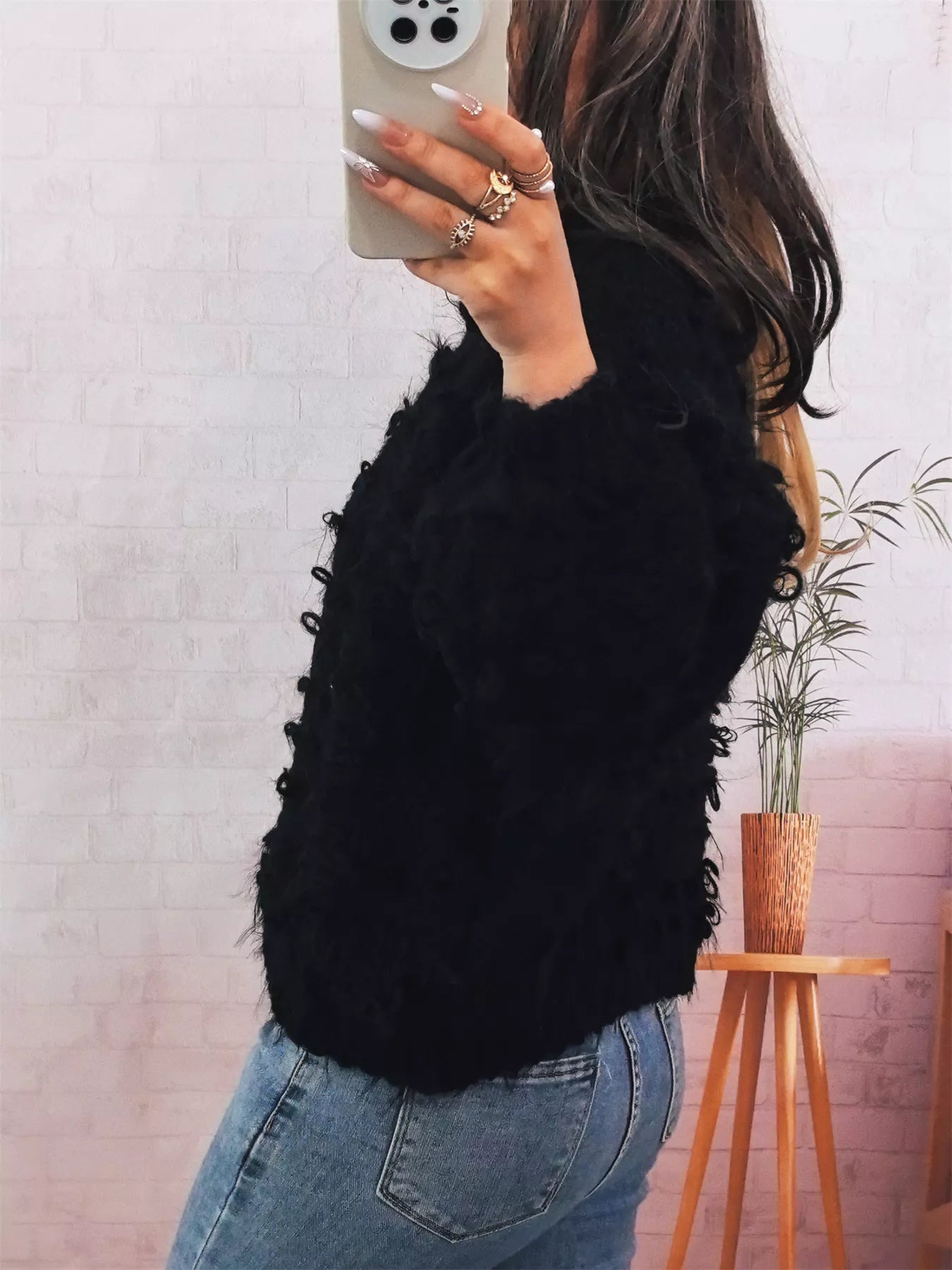 Chunky Round Neck Long Sleeve Sweater OutfitFlow