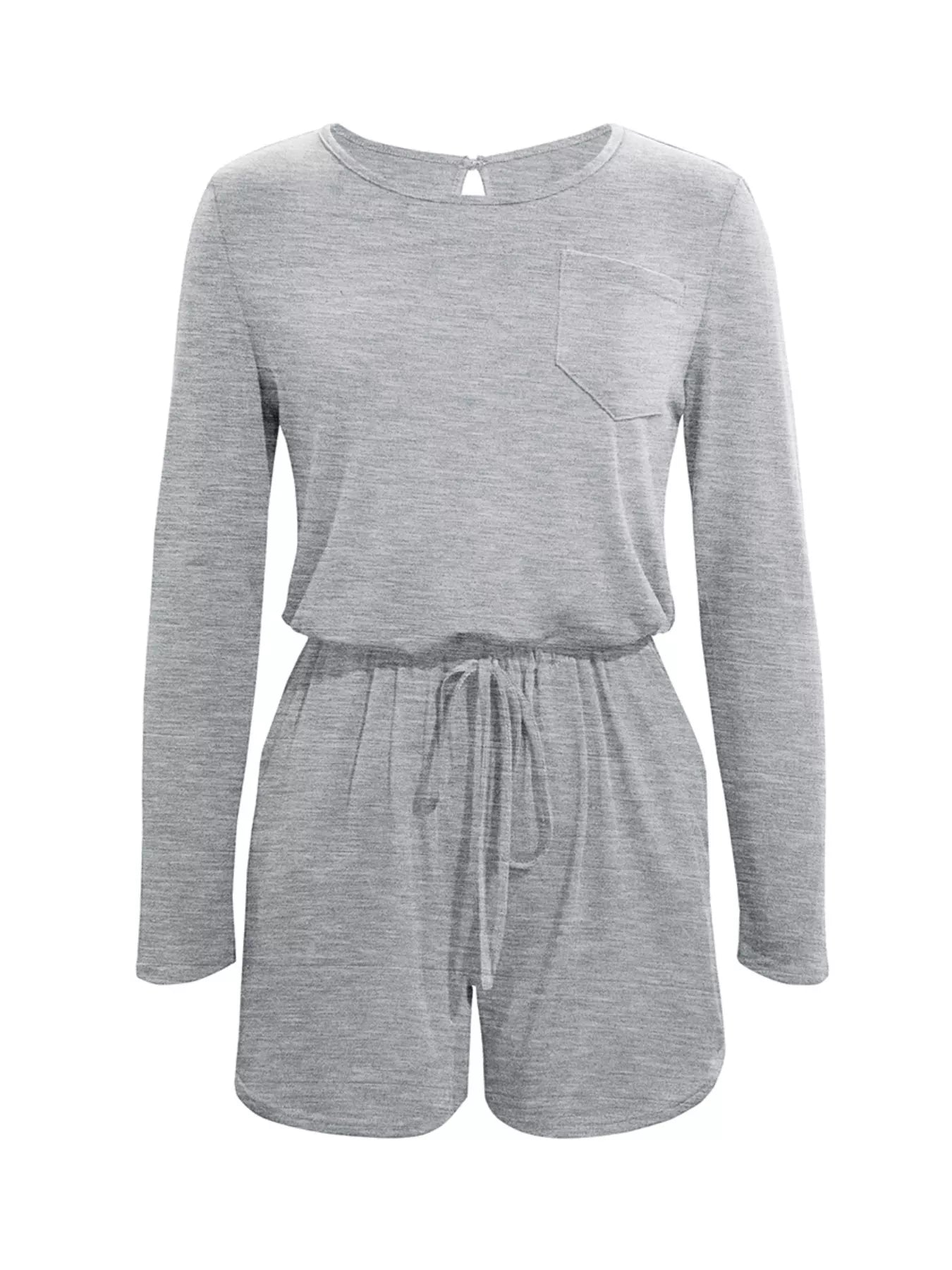 Long Sleeve Drawstring Romper OutfitFlow