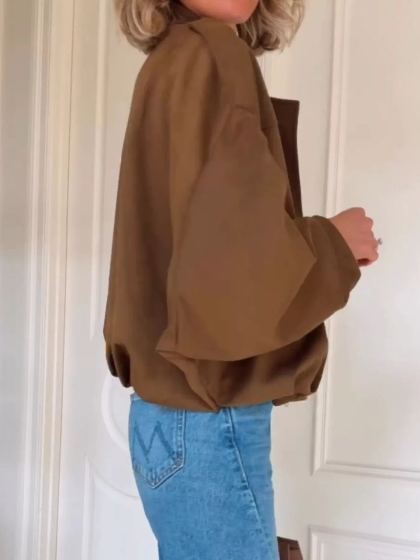 Zip Up Dropped Shoulder Suede Jacket OutfitFlow