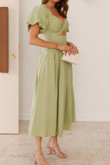 Sweetheart Neck Puff Sleeve Dress OutfitFlow
