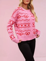 Bowknot Pattern Knit Cardigan OutfitFlow