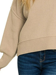 Zenana Wide Neck Band Drop Shoulder Sweater Trendsi