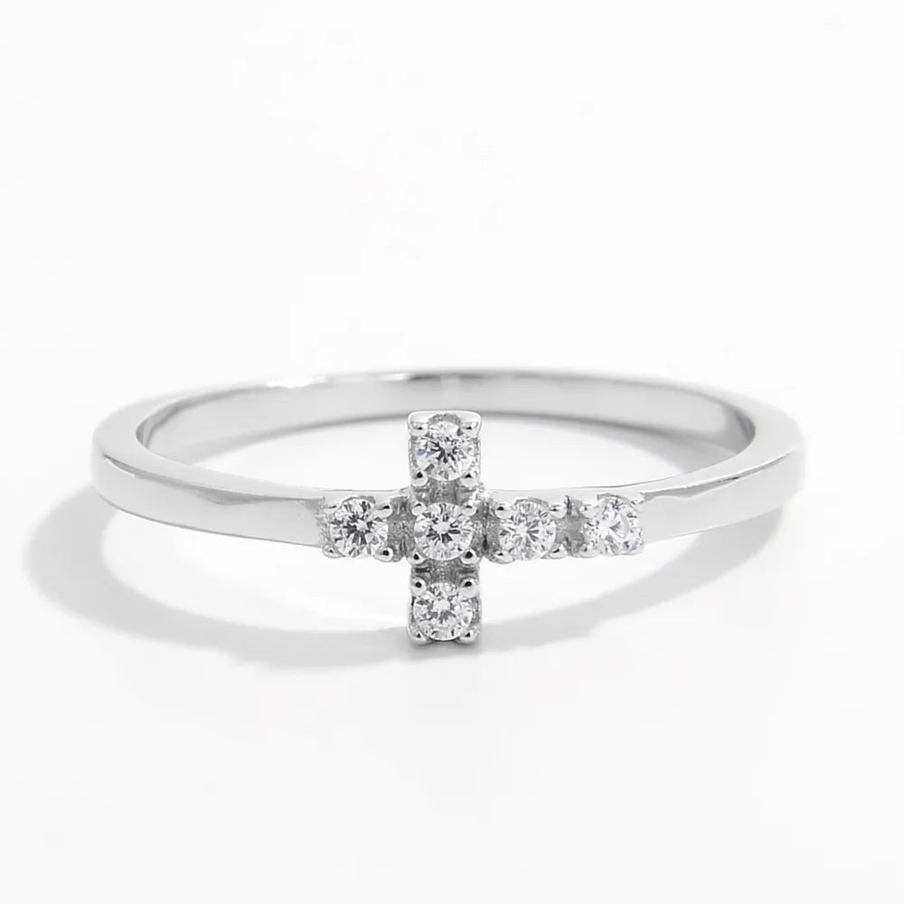 925 Sterling Silver Zircon Cross Ring Silver OutfitFlow