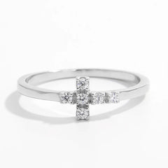 925 Sterling Silver Zircon Cross Ring Silver OutfitFlow