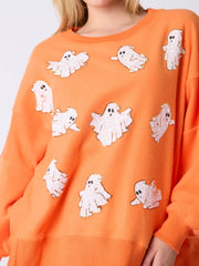 Halloween Sequin Ghost Oversized Sweatshirt OutfitFlow