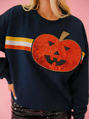 Halloween Sequin Round Neck Sweatshirt OutfitFlow