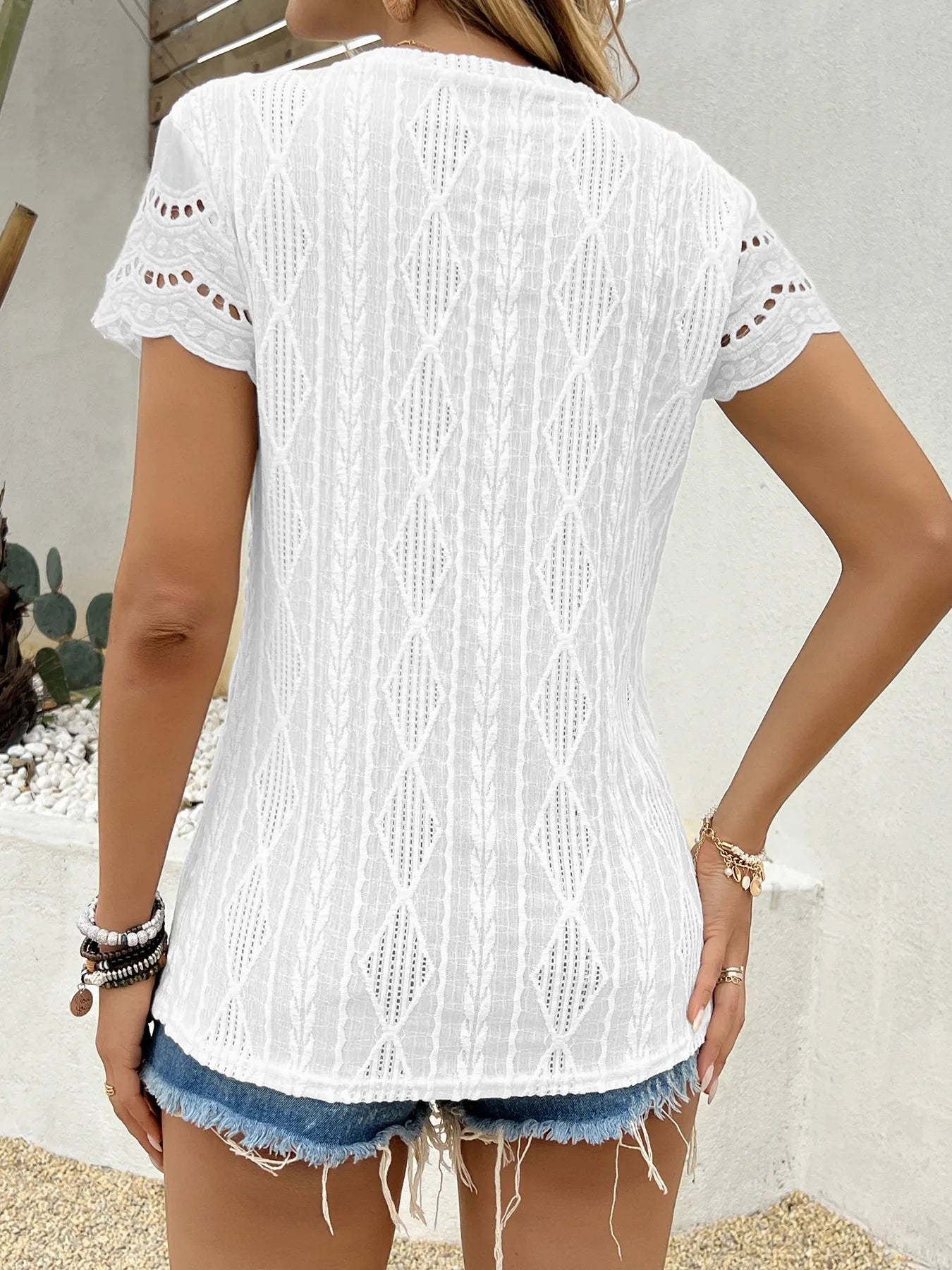 Crochet Lace Short Sleeve T-Shirt OutfitFlow