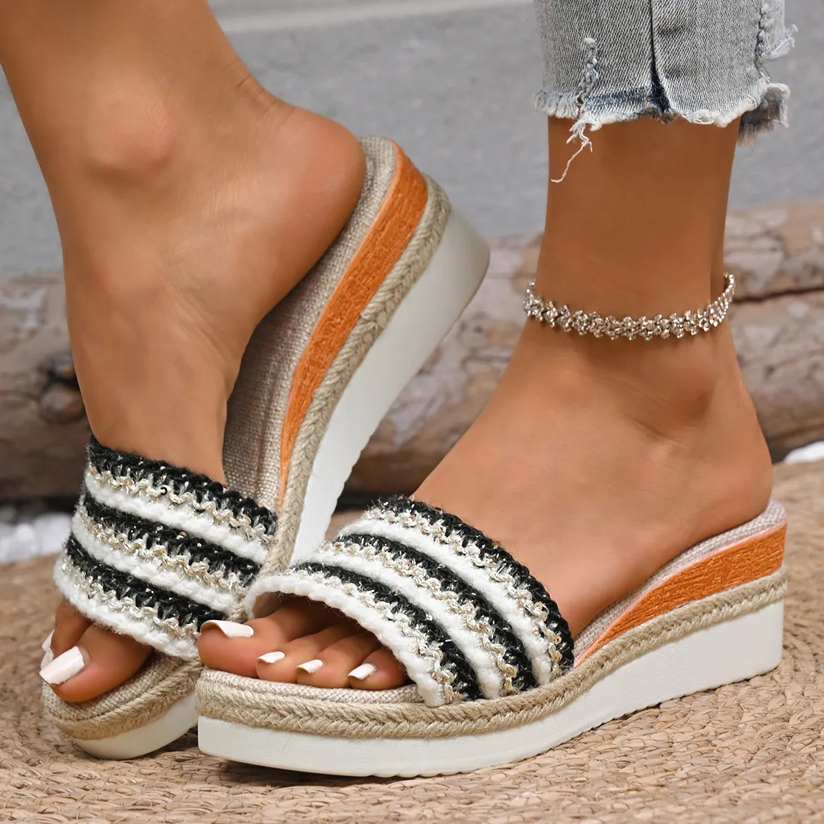 Open Toe Wedge Sandals Black OutfitFlow