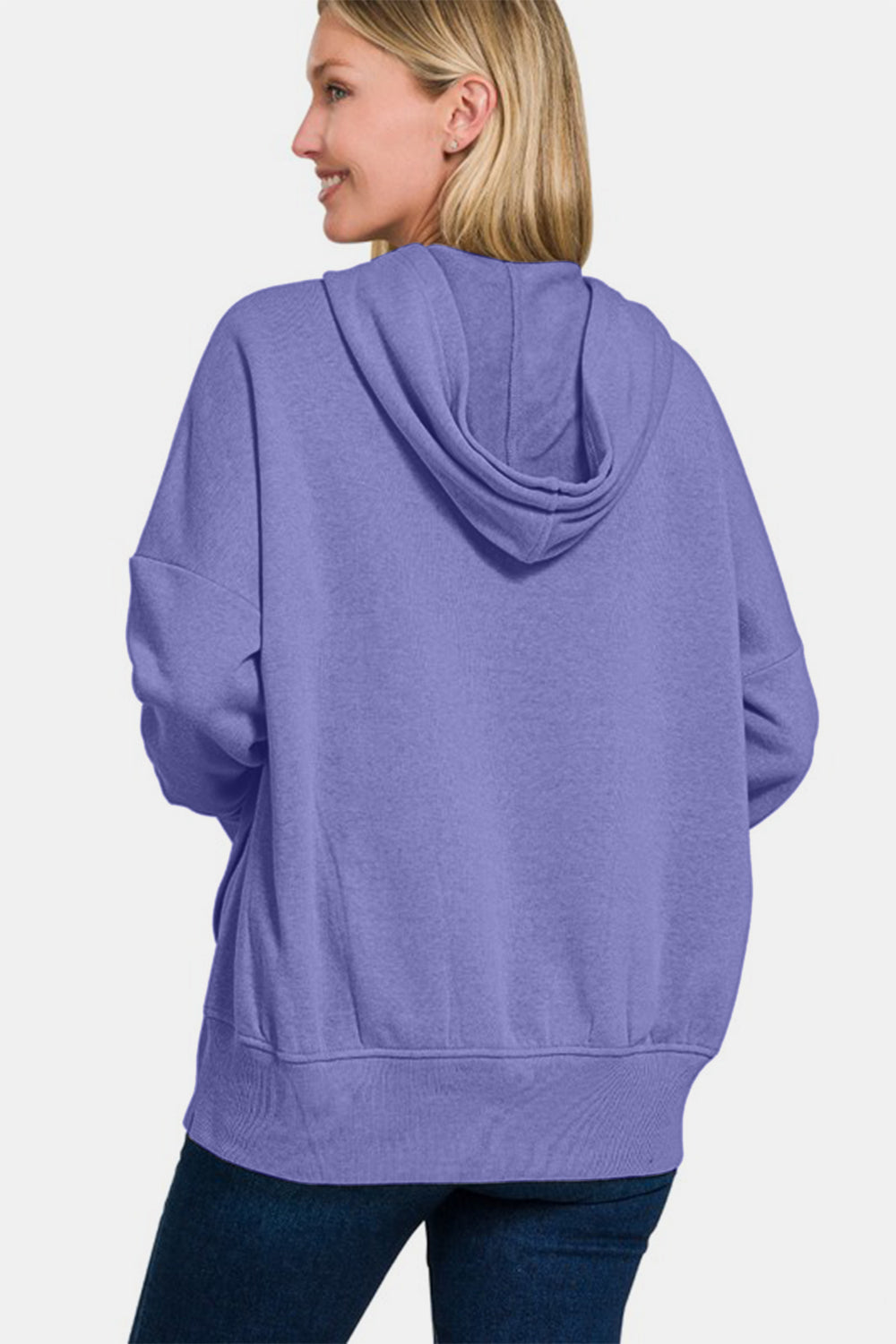 Zenana Half Snap Long Sleeve Hoodie with Kangaroo Pocket