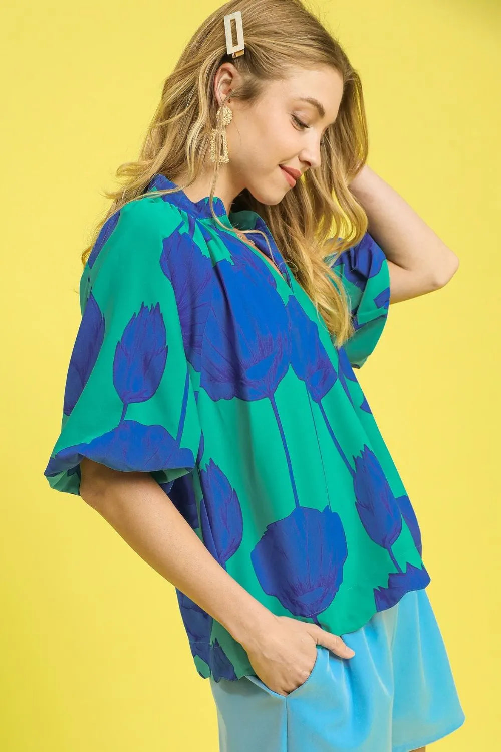 Umgee Floral Print Relaxed Fit Summer Blouse OutfitFlow