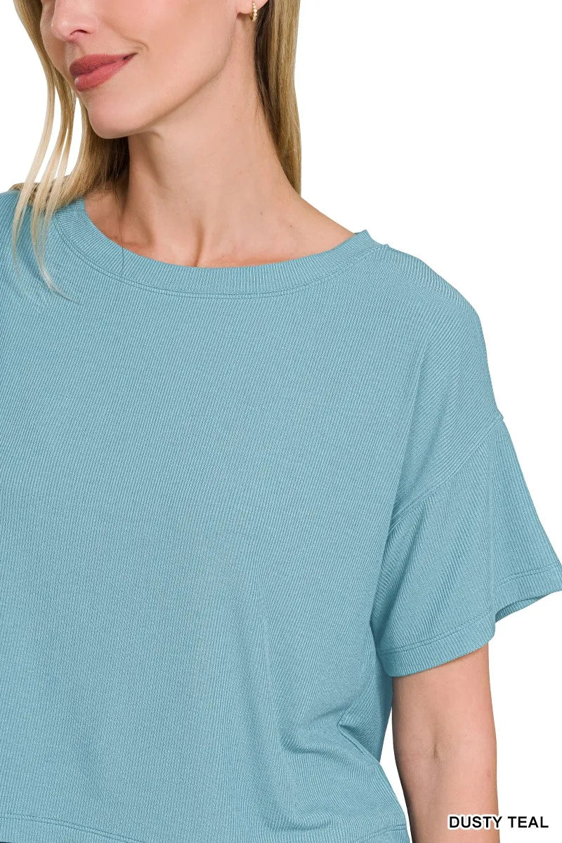 Zenana Ribbed Round-Neck Crop T-Shirt OutfitFlow
