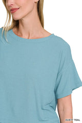 Zenana Ribbed Round-Neck Crop T-Shirt OutfitFlow