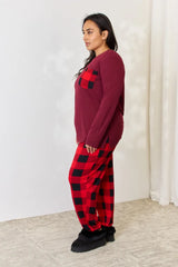 Zenana Full Size Plaid Round Neck Top and Pants Pajama Set OutfitFlow