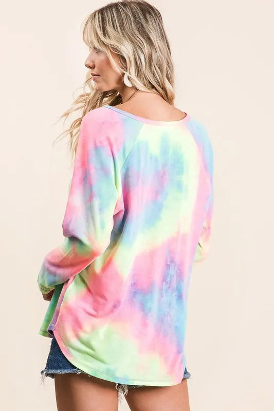 BiBi Long Sleeve Tie-Dye Terry T-Shirt OutfitFlow