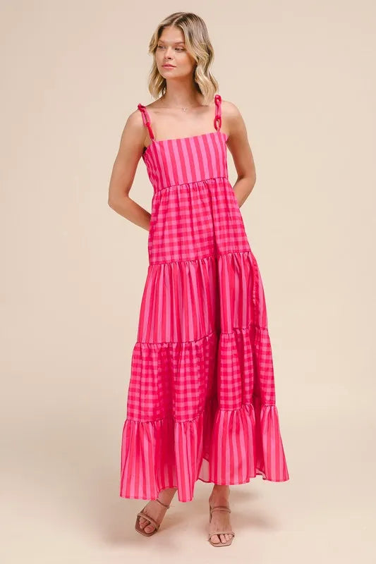 SO ME Stripe Tiered Maxi Dress with Colorful Chain Strap OutfitFlow