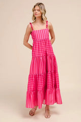 SO ME Stripe Tiered Maxi Dress with Colorful Chain Strap OutfitFlow