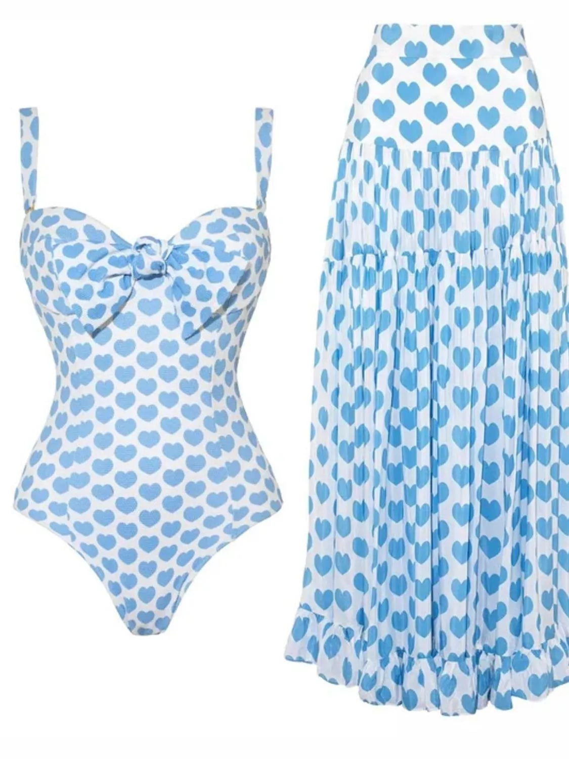 Printed One-Piece Swimwear and Skirt Set OutfitFlow