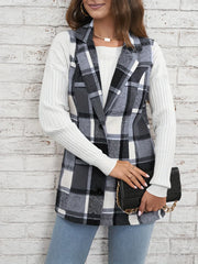 Plaid Button Down Vest Coat Gray Trendsi
