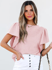 Round Neck Ruffle Sleeve Top OutfitFlow