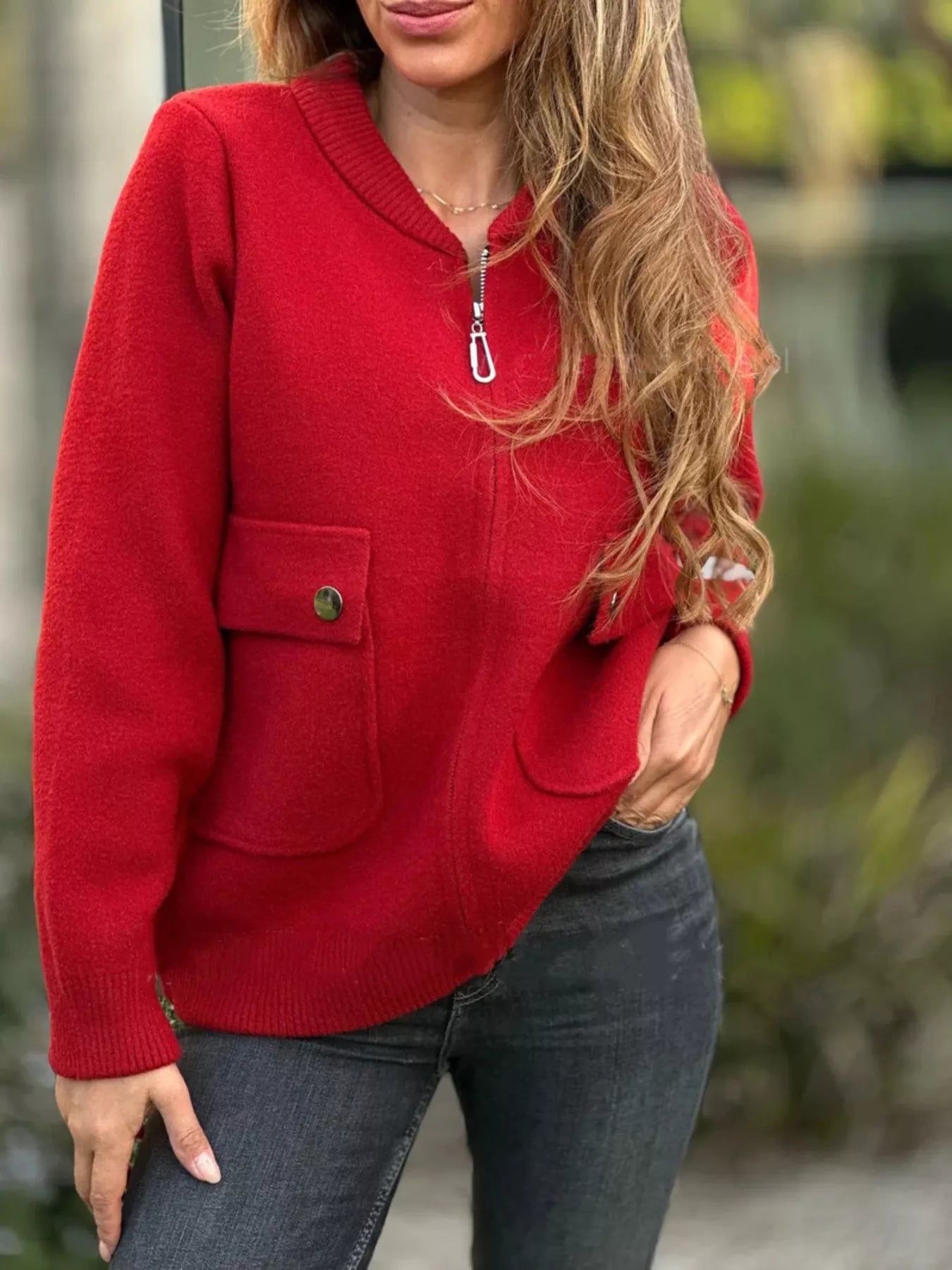 Full Size Zip-Up Long Sleeve Outerwear Plus Size Trendsi