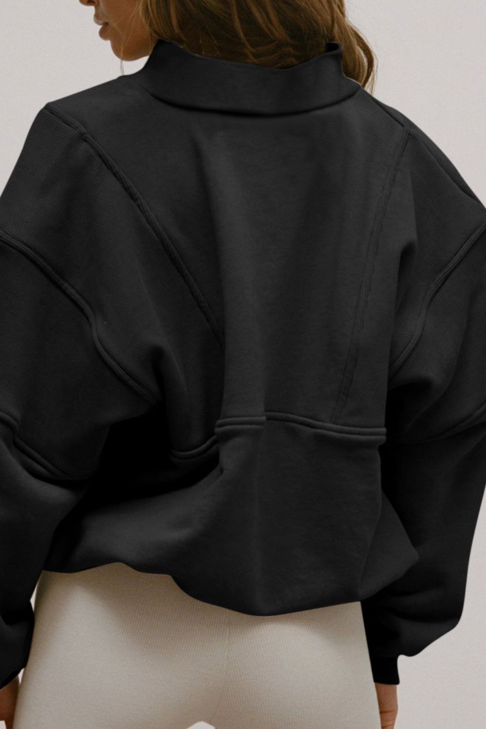 Half Zip Drop Shoulder Long Sleeve Sweatshirt OutfitFlow