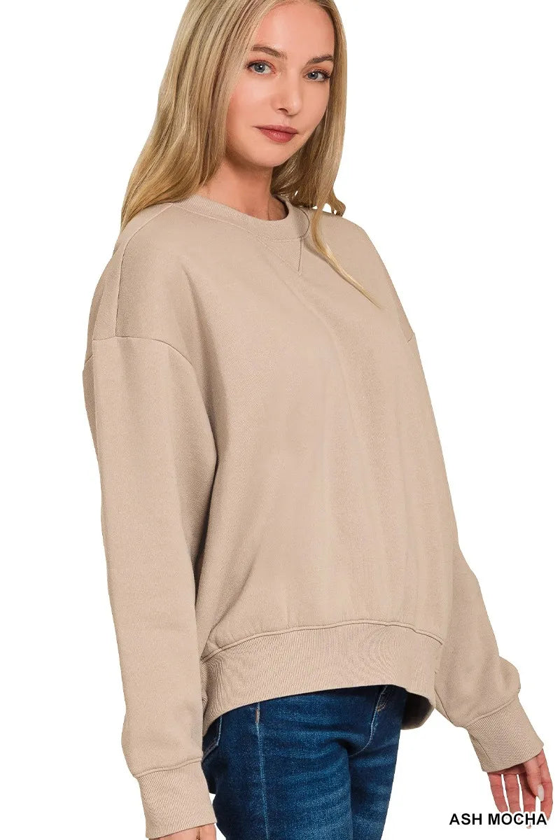Zenana Fleece Long Sleeve Sweatshirts & Shorts Set OutfitFlow
