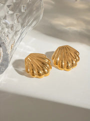 18K Gold-Plated Stainless Steel Shell Stud Earrings Gold One Size OutfitFlow