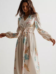 Floral Print Long Sleeve Maxi Dress with Smocked Waist OutfitFlow