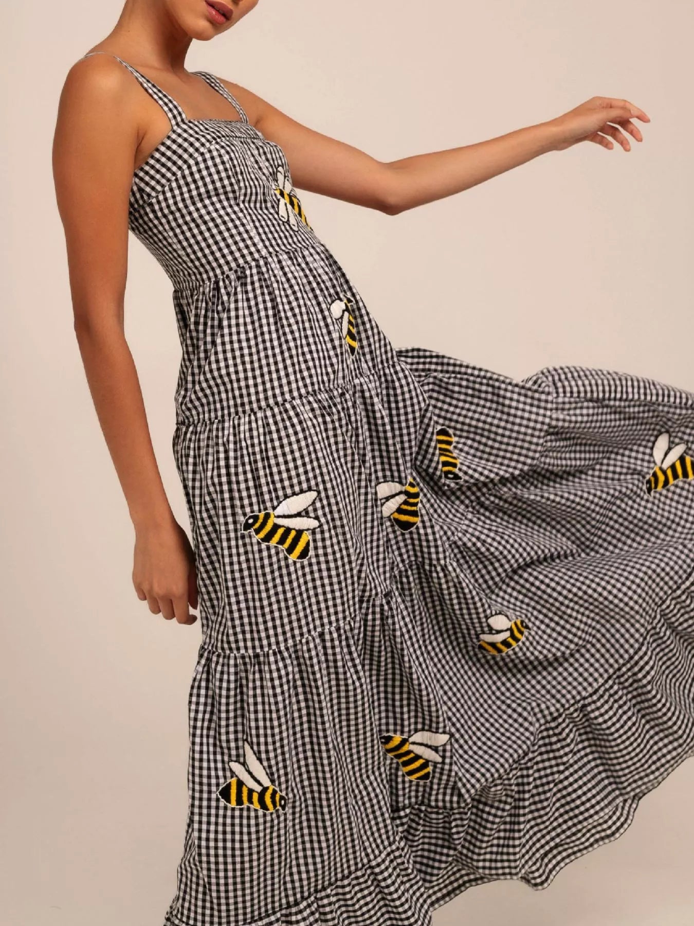 Embroidered Square Neck Tiered Maxi Cami Dress OutfitFlow