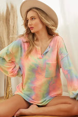 BiBi Brushed Tie Dye French Terry Top with Bubble Sleeves OutfitFlow