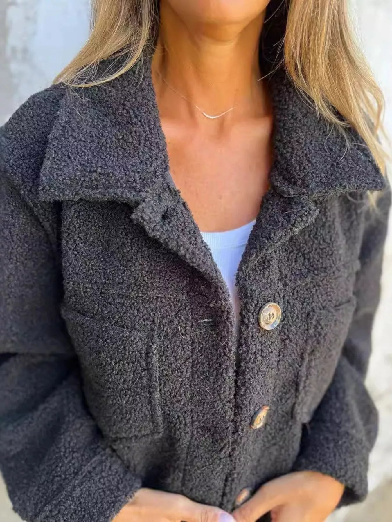 Full Size Single-Breasted Sherpa Shacket Plus Size OutfitFlow