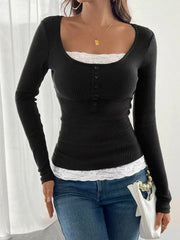 Lace Detail Long Sleeve T-Shirt OutfitFlow