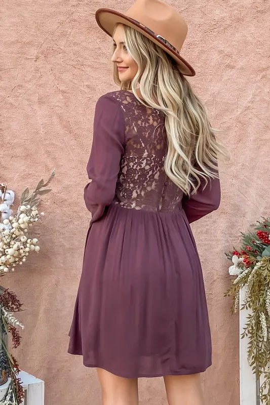 And The Why Back Lace Button Down Detail Bell Sleeve Dress OutfitFlow