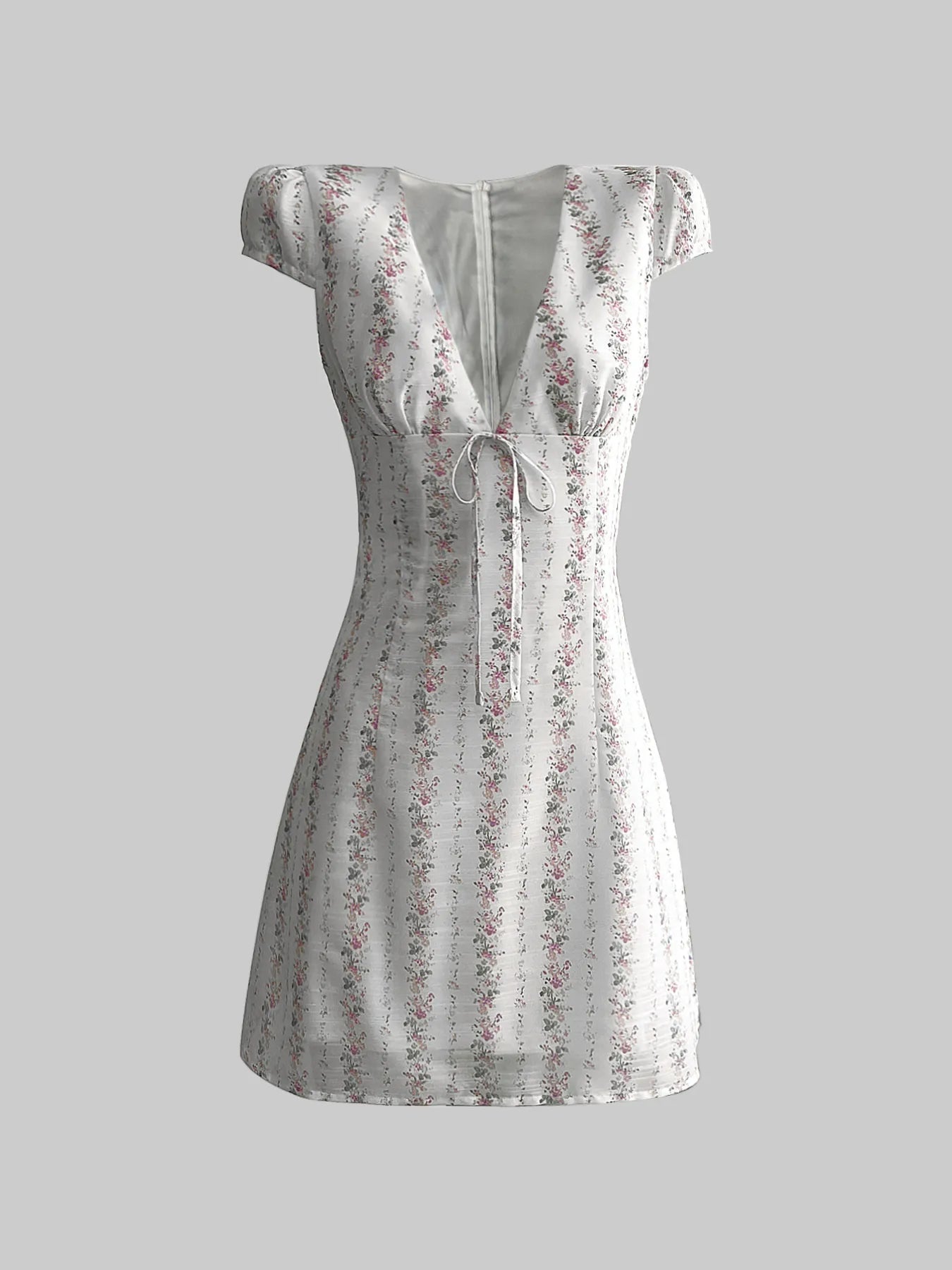 Floral Tie-Front Deep V-Neck Mini Dress OutfitFlow
