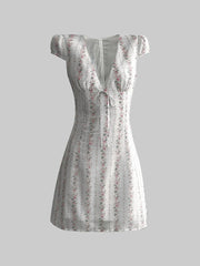 Floral Tie-Front Deep V-Neck Mini Dress OutfitFlow