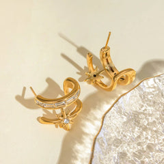 Stainless Steel Zircon Double-Layered Earrings OutfitFlow