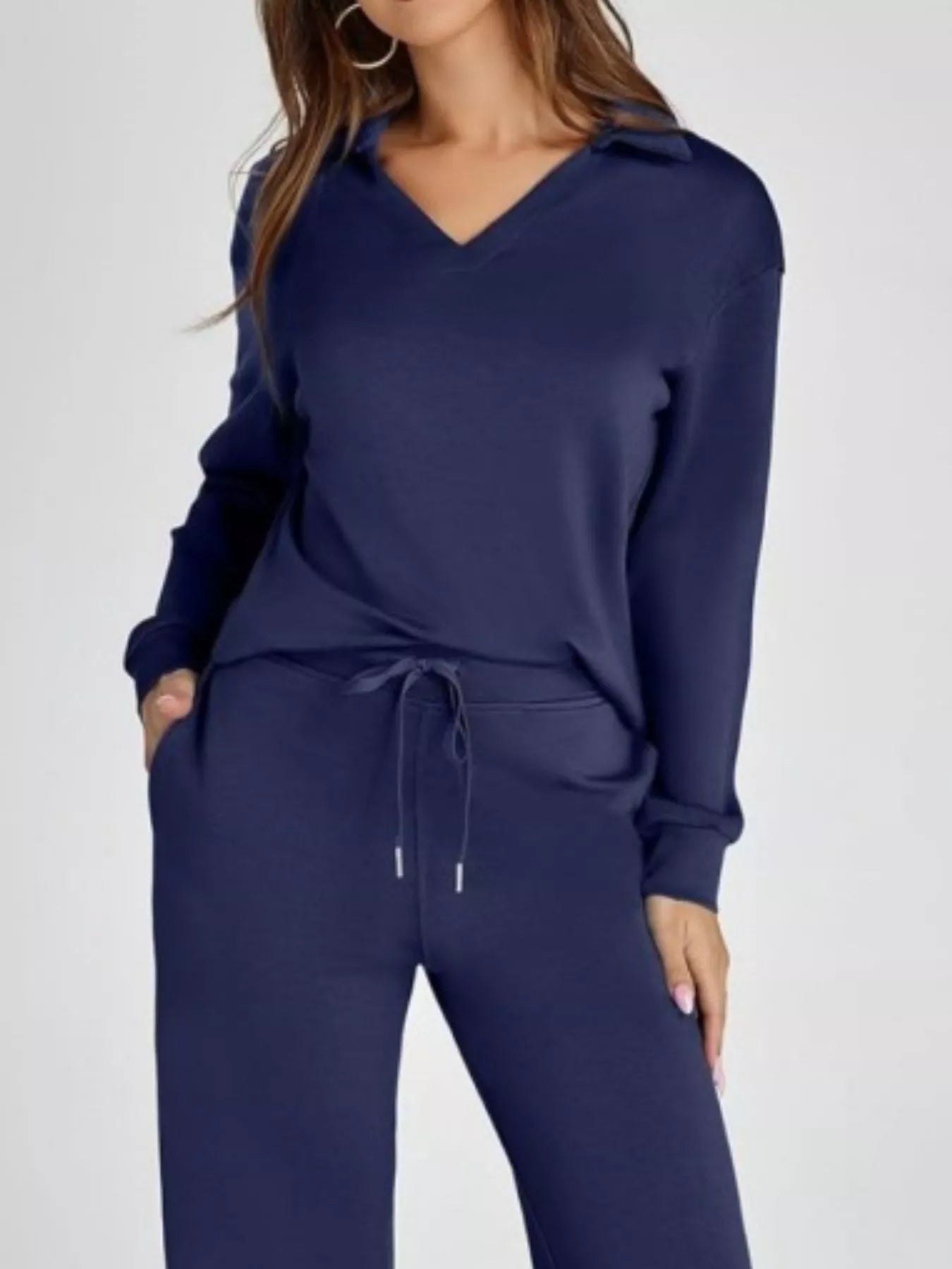 Full Size Johnny Collar Long Sleeve Top and Pants Plus Size OutfitFlow