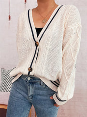 Star Pattern Button-Up Cardigan with Contrast Trim OutfitFlow